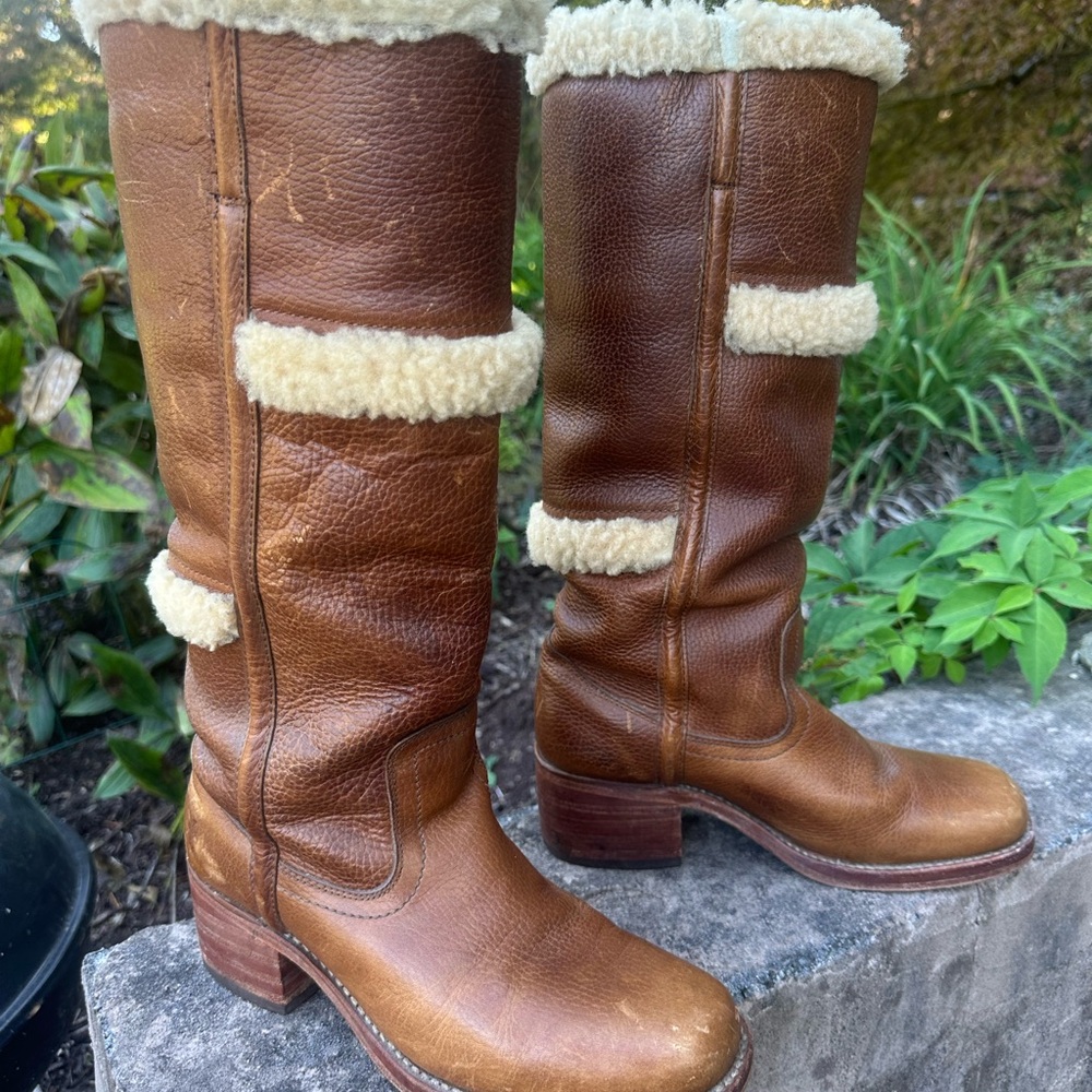 Frye ultimate Tan campus Shearling Lined Leather Boots 8